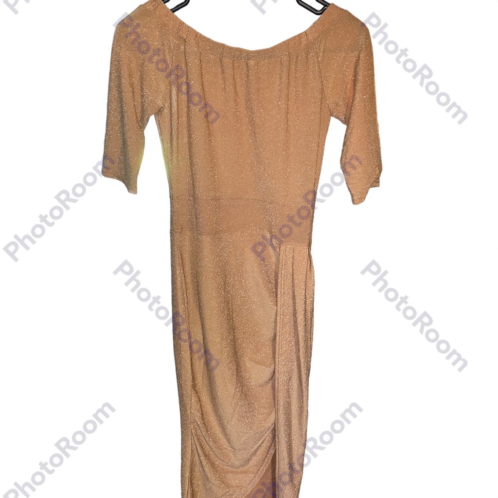 Glitter off the shoulder dress with slit